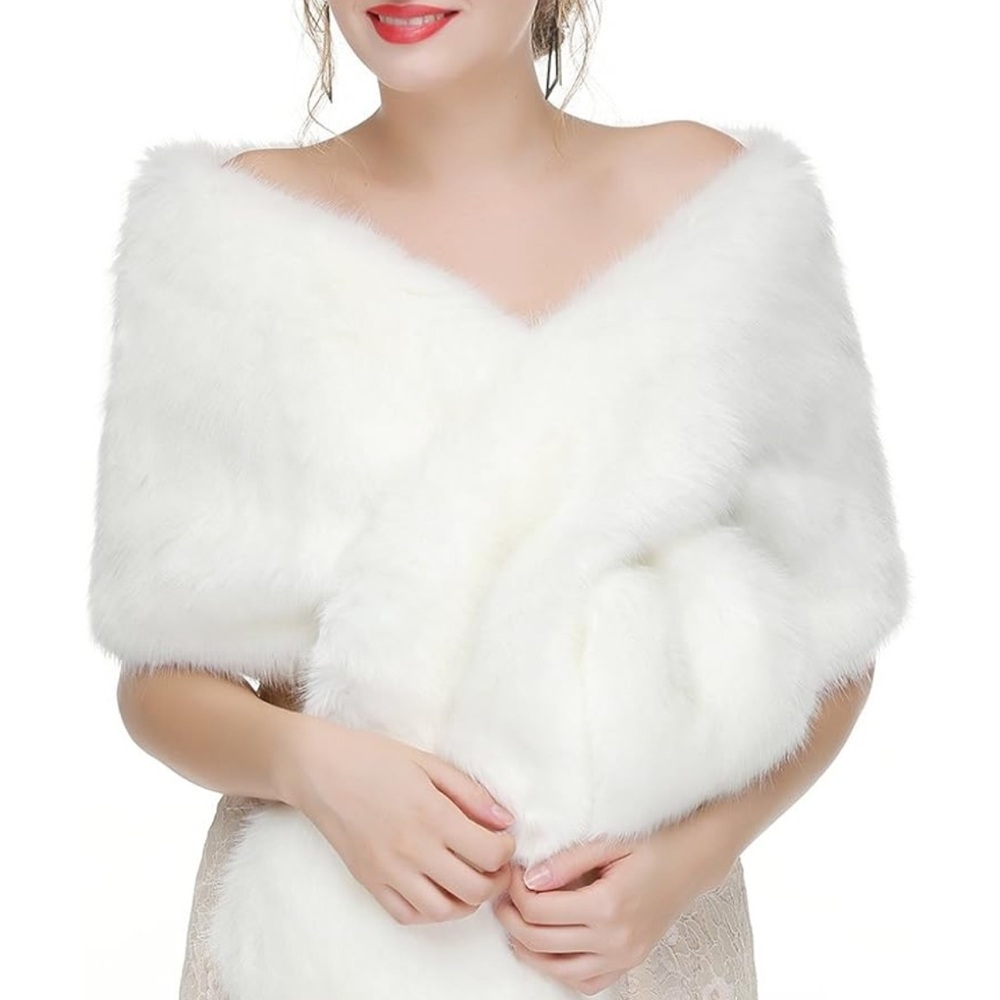 Elegant White Faux Fur Shawl